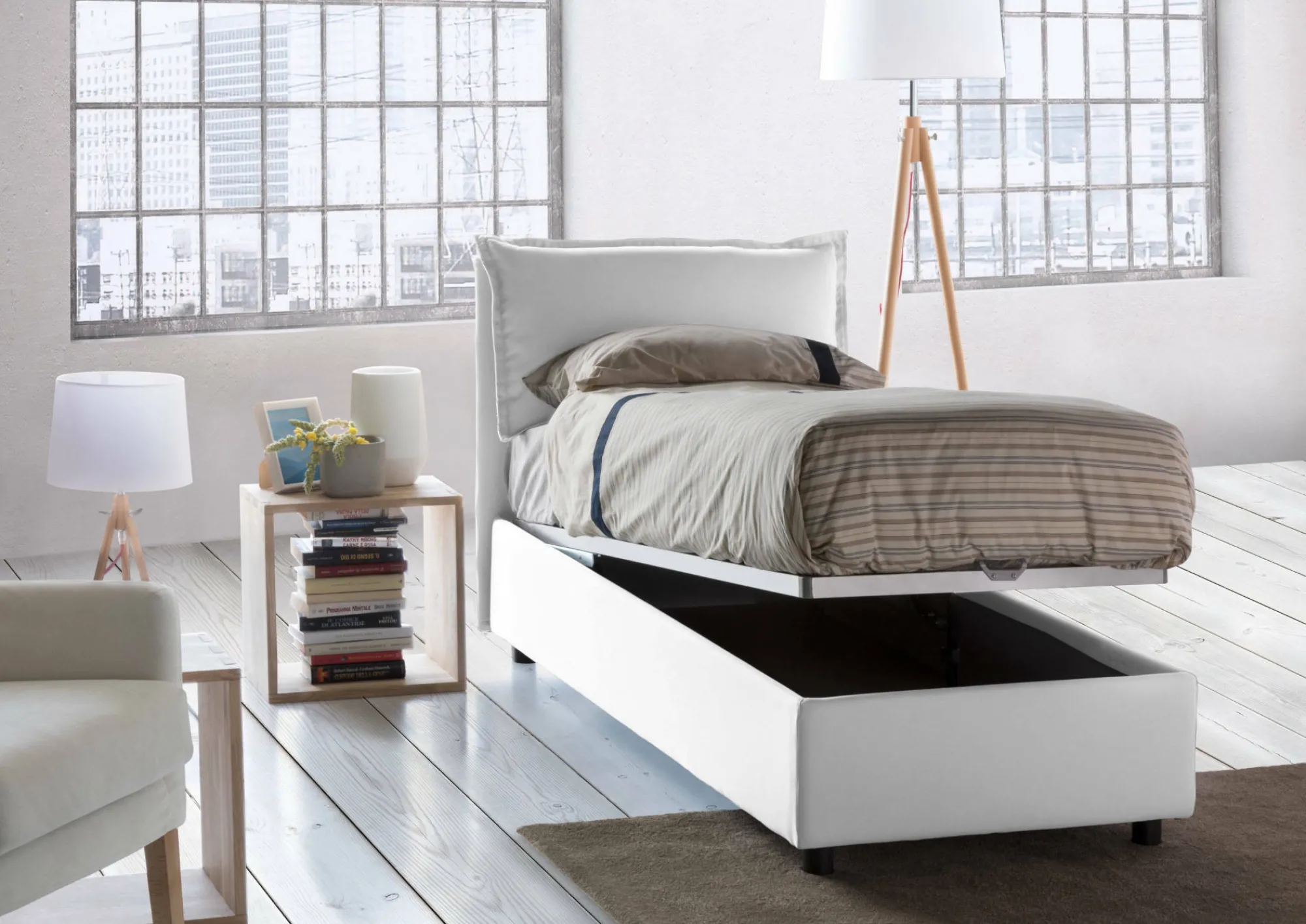 Letto singolo Azzurrino, adatto per materasso Cm 80x200,<Dmora Flash Sale