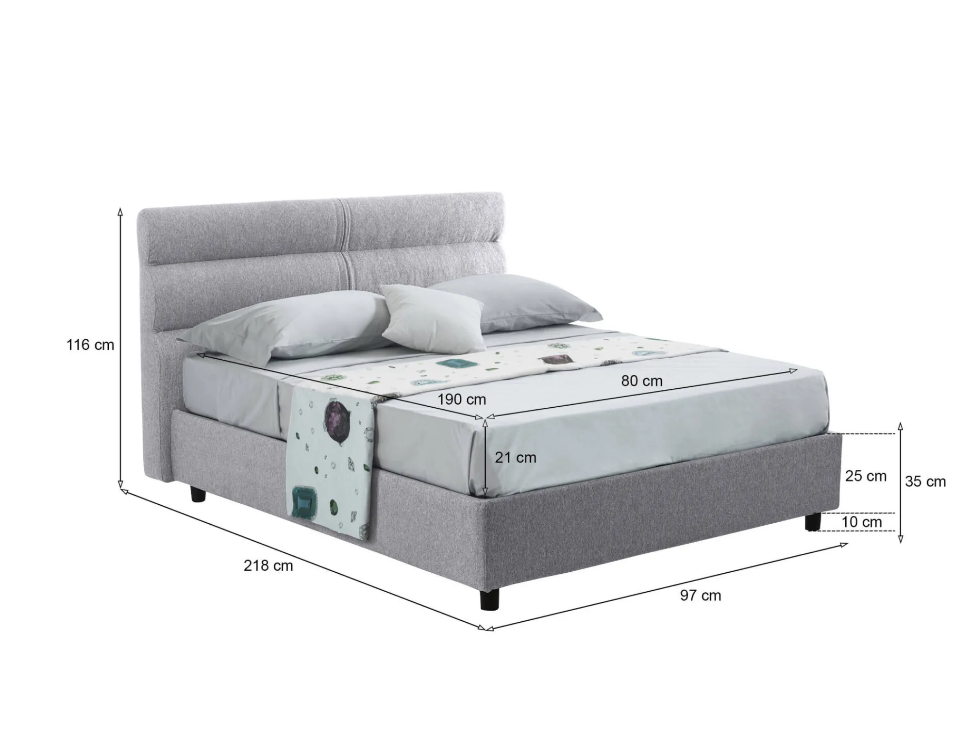 Letto singolo Brendola, Con materasso Cm 80x190 incluso,<Dmora Shop