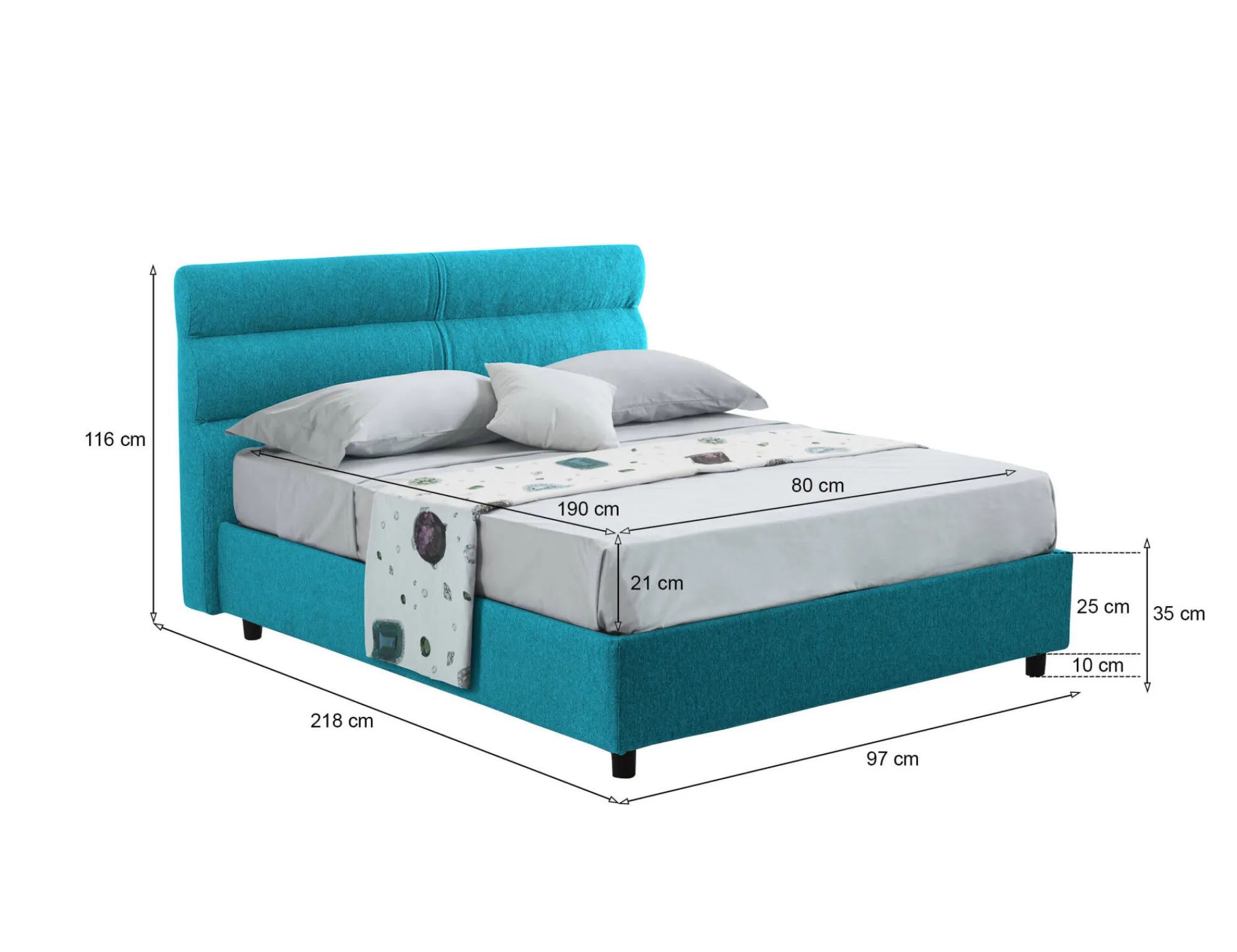 Letto singolo Brendola, Con materasso Cm 80x190 incluso,<Dmora Hot