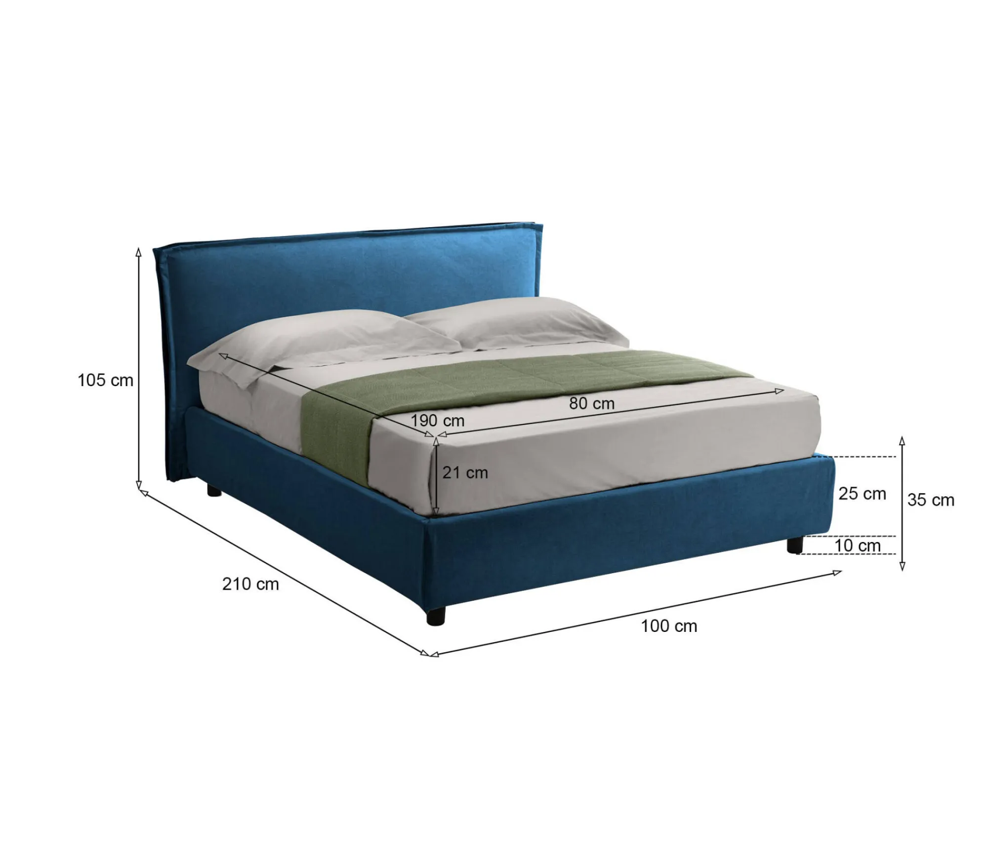 Letto singolo Brozolo, Con materasso Cm 80x190 incluso,<Dmora Discount