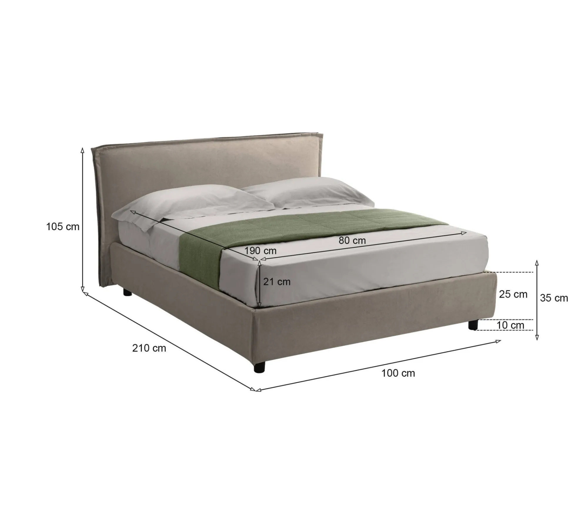 Letto singolo Brozolo, Con materasso Cm 80x190 incluso,<Dmora Fashion