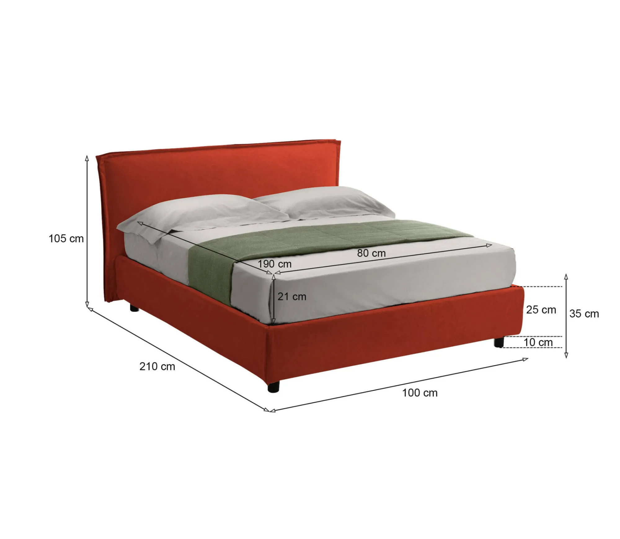 Letto singolo Brozolo, Con materasso Cm 80x190 incluso,<Dmora New