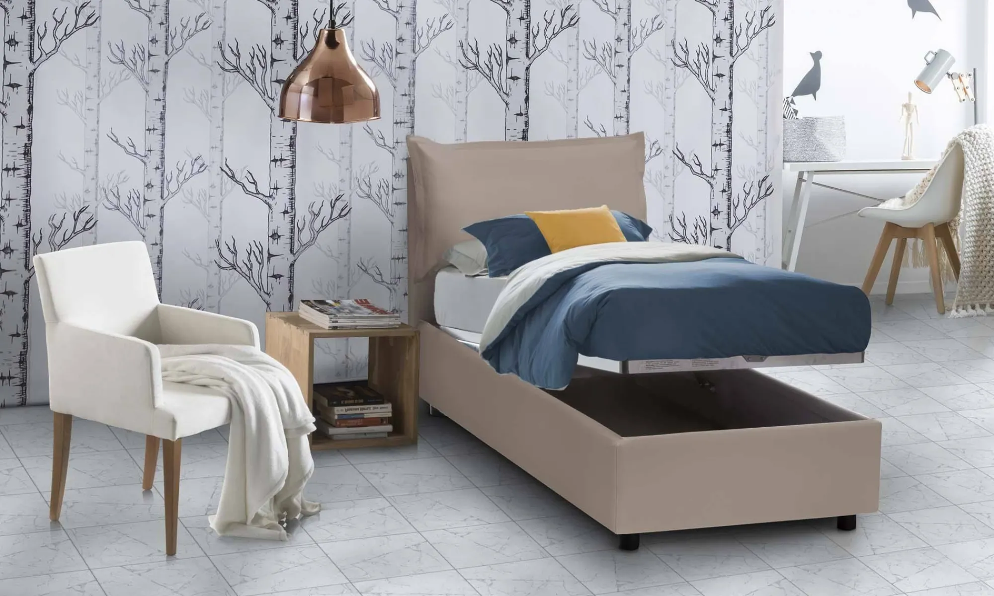 Letto singolo Dbruman, adatto per materasso Cm 80x200,<Dmora Cheap
