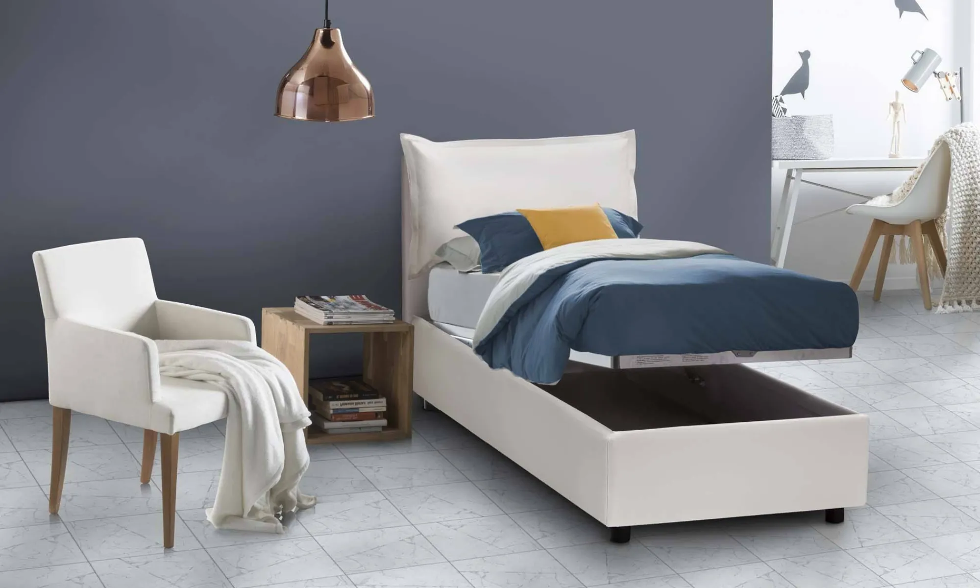 Letto singolo Delhi, con materasso Cm 80x200 incluso,<Dmora New
