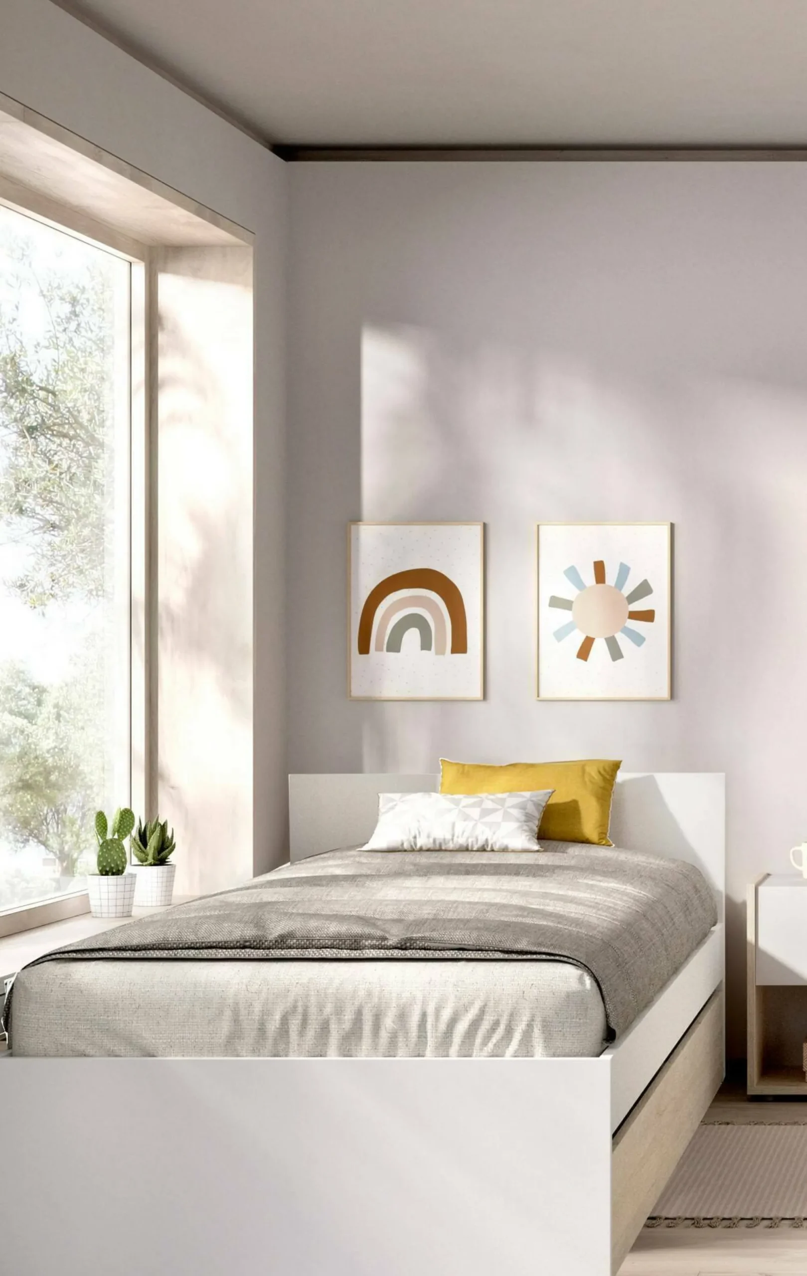 Letto singolo Denglis, 96x195 h67 cm, Bianco e Rovere<Dmora Cheap