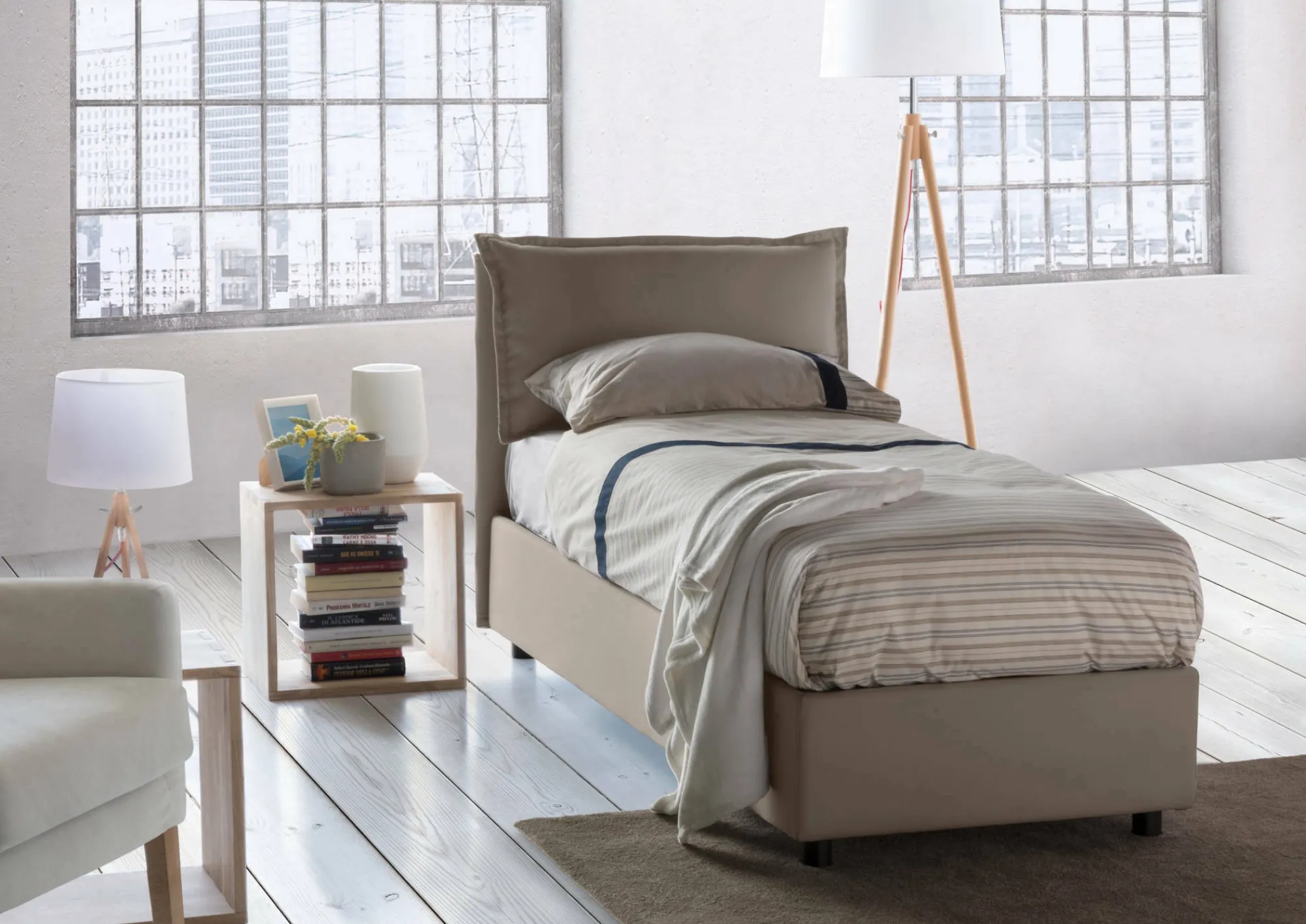 Letto singolo Dloset, con materasso Cm 90x190 incluso,<Dmora Hot