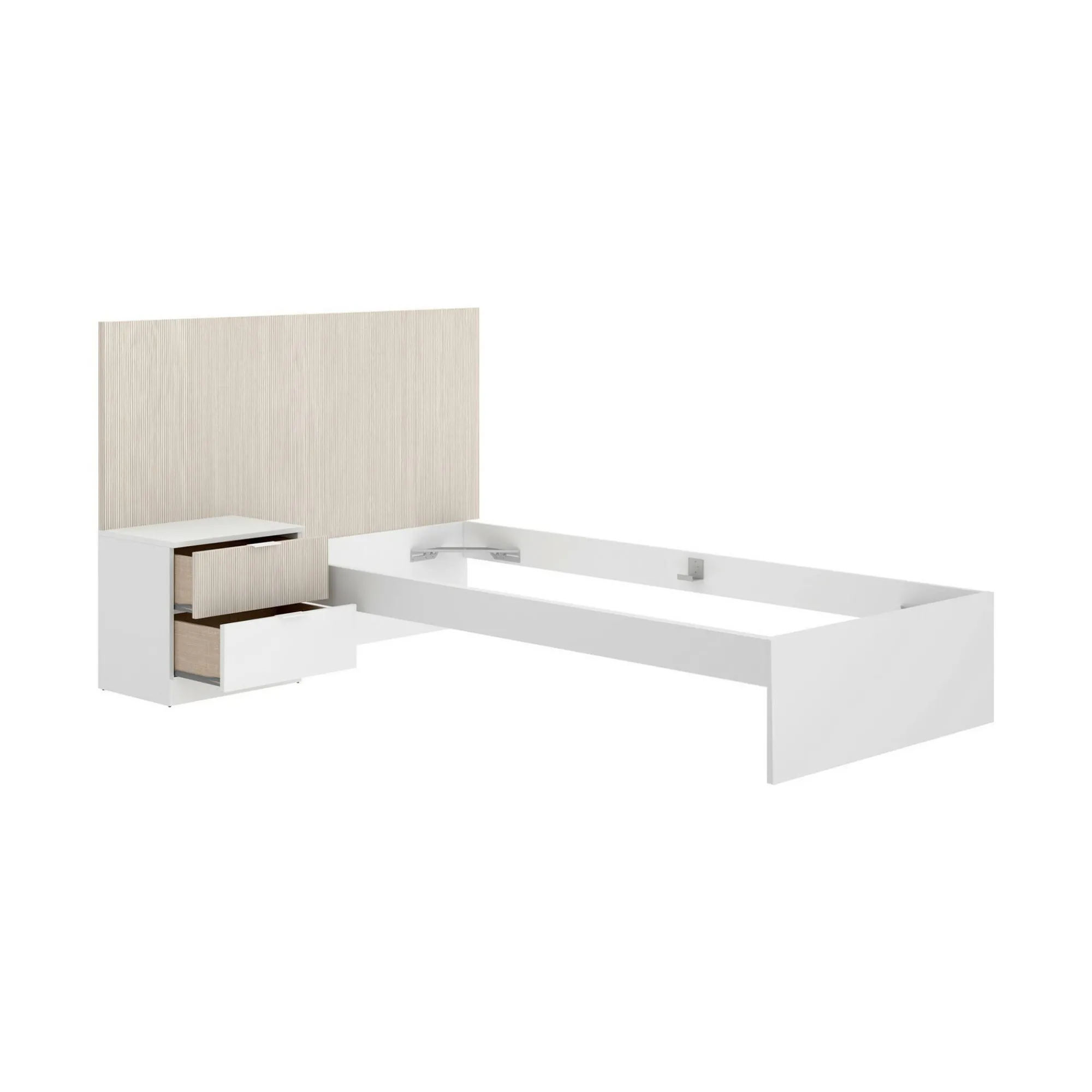 Letto singolo Guillermo, 146x195 h106 cm, Bianco e Rovere<Dmora Best Sale