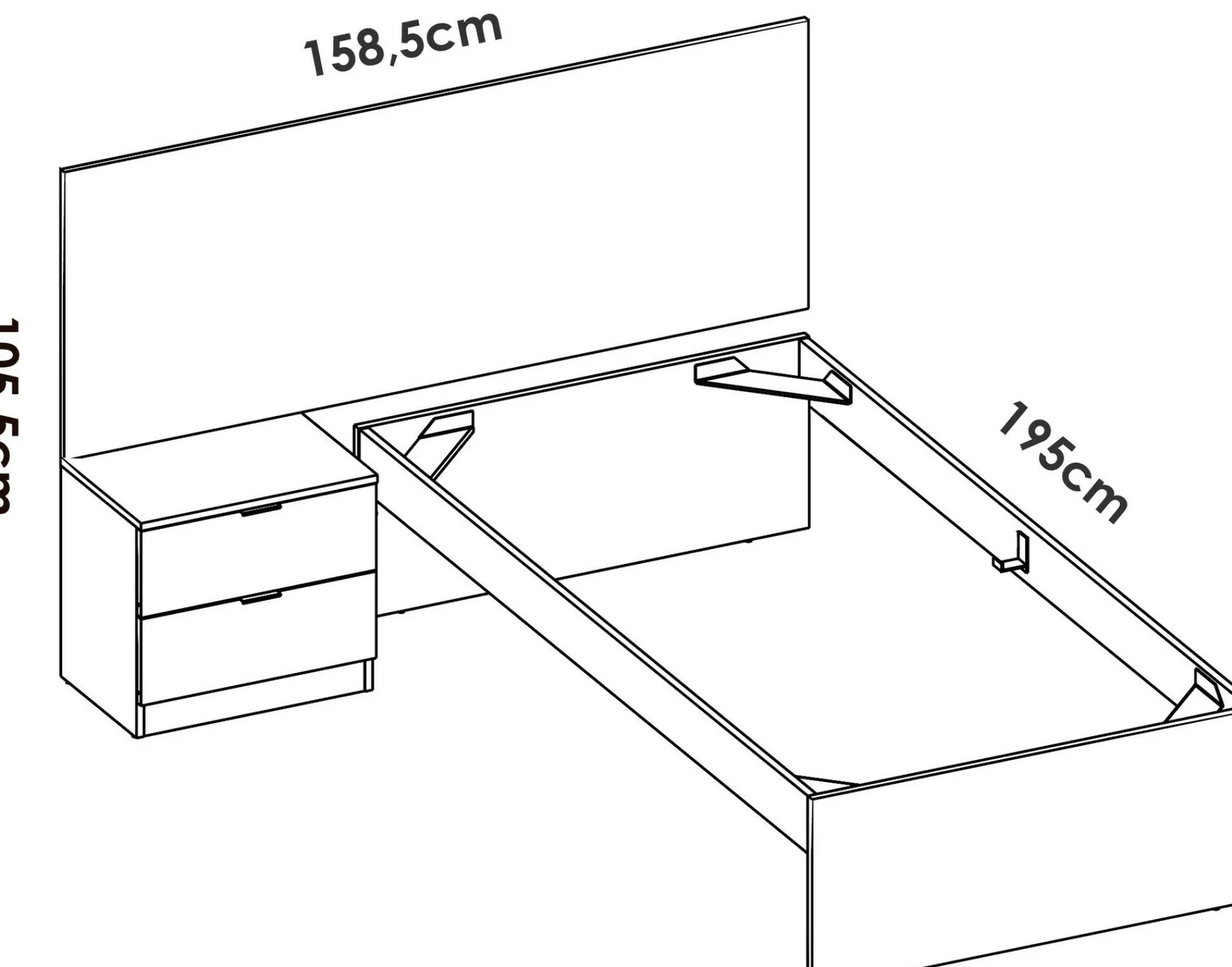 Letto singolo Guillermo, 146x195 h106 cm, Bianco e Rovere<Dmora Best Sale