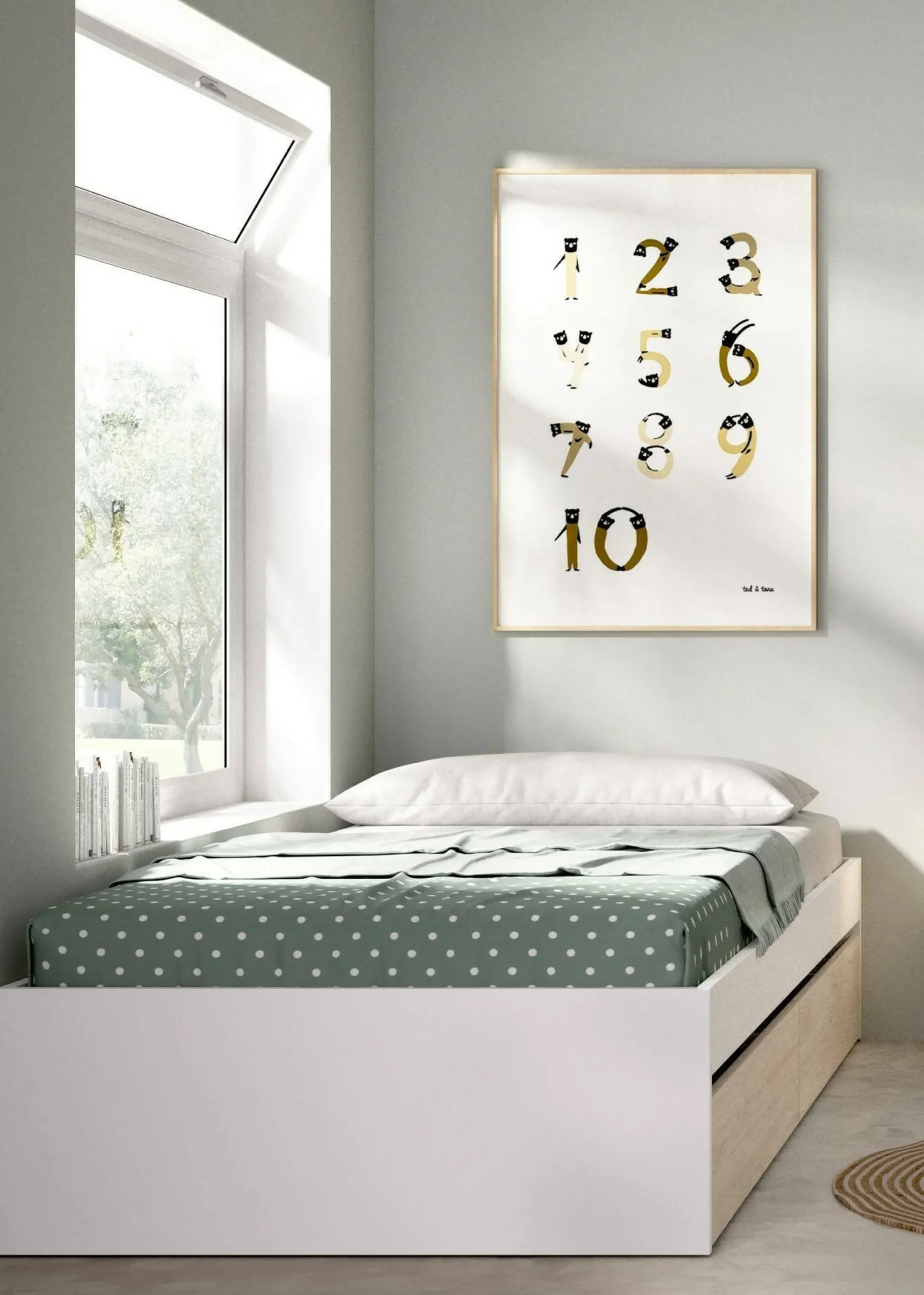 Letto singolo Neki, 96x195 h40 cm, Bianco e Rovere<Dmora Best