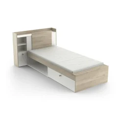 Letto singolo Wali, 200x120 h 91 cm, Rovere e Bianco opaco<Dmora Shop