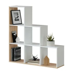 Libreria Abilu, 108x28h110 cm, Bianco e Rovere<Dmora Discount