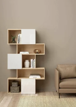 Libreria Acetosella, 32x96 h166 cm, Rovere e Bianco<Dmora Shop