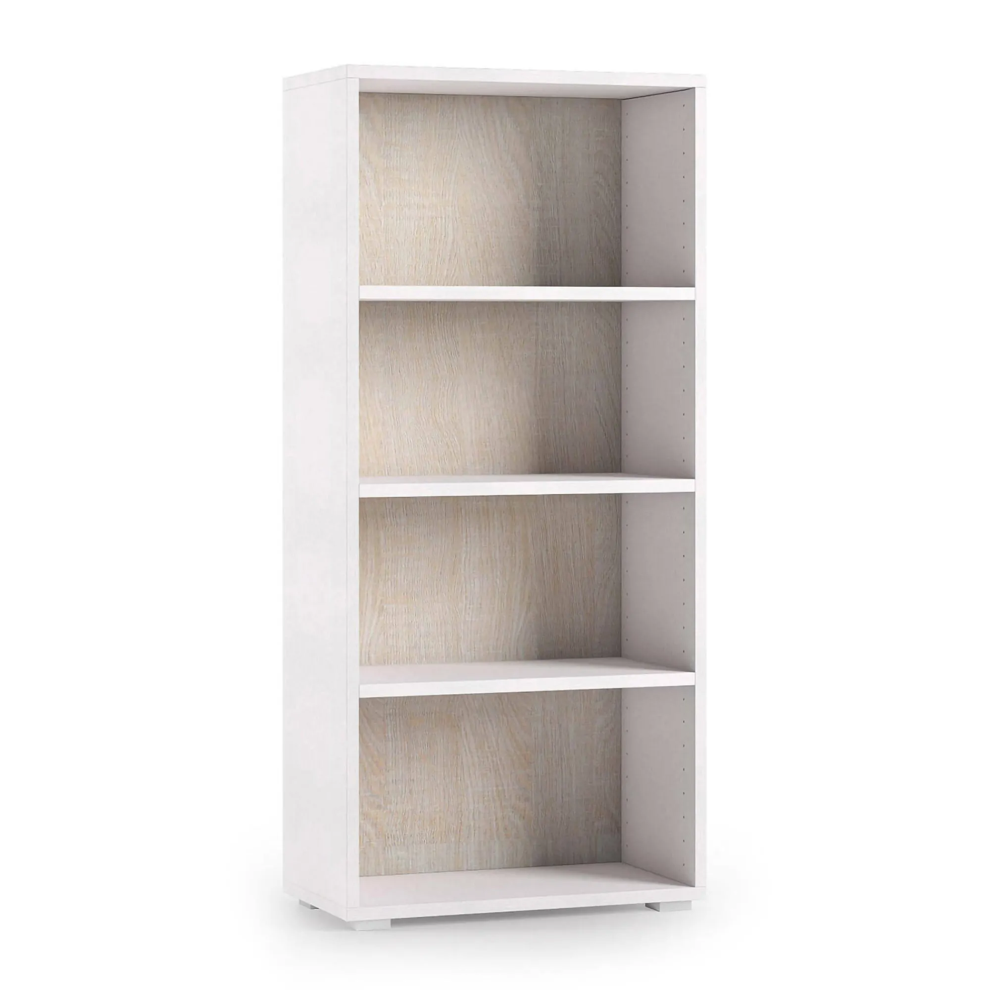 Libreria Aky, 60x30h130 cm, Bianco e Rovere<Dmora Sale