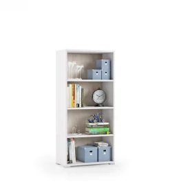 Libreria Aky, 60x30h130 cm, Bianco e Rovere<Dmora Sale