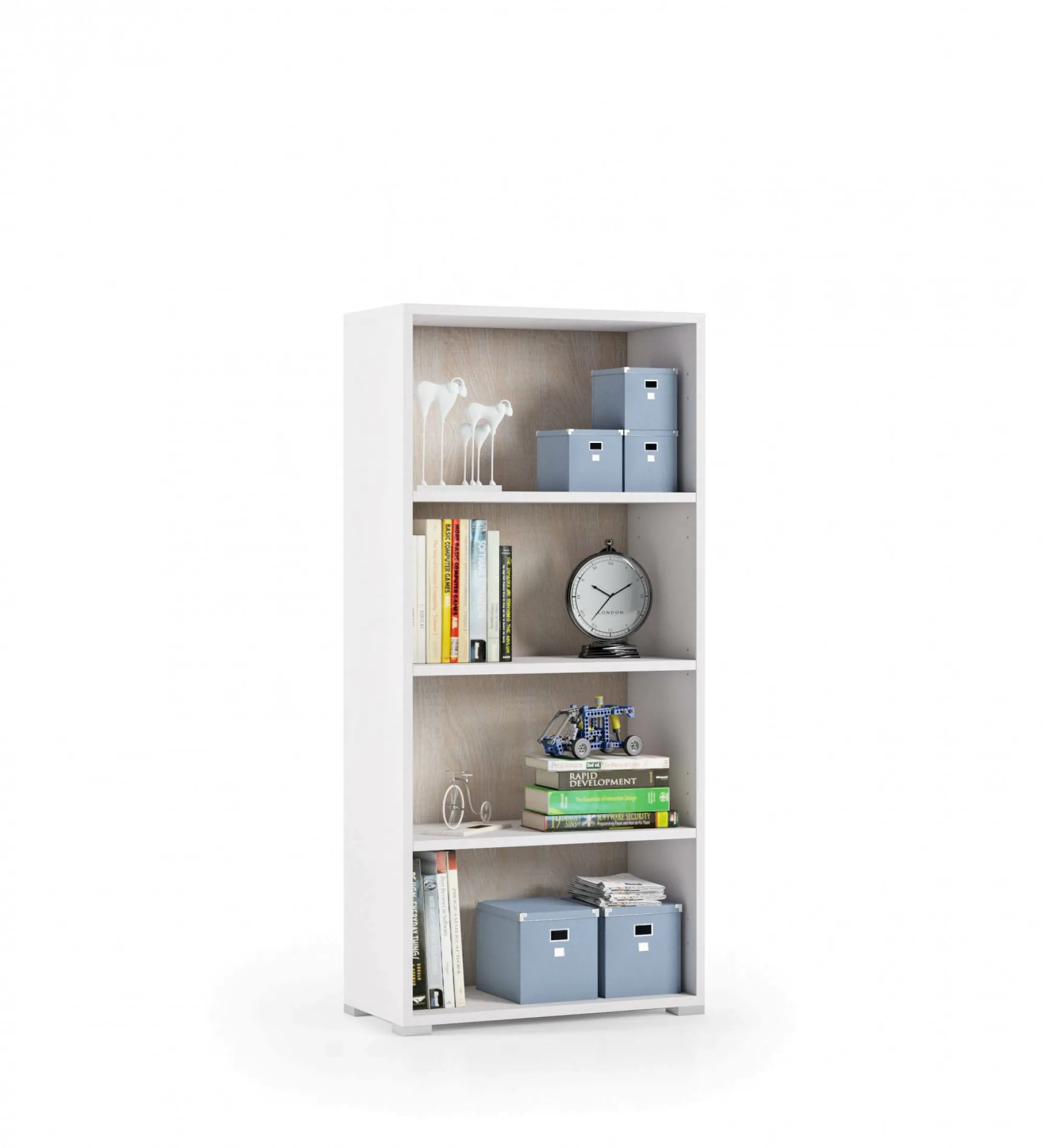 Libreria Aky, 60x30h130 cm, Bianco e Rovere<Dmora Sale