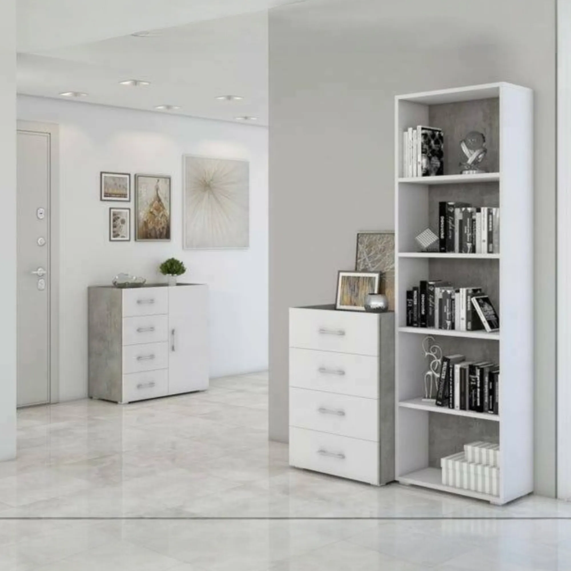 Libreria Allevien, 60x30h195 cm, Bianco e Cemento<Dmora Cheap