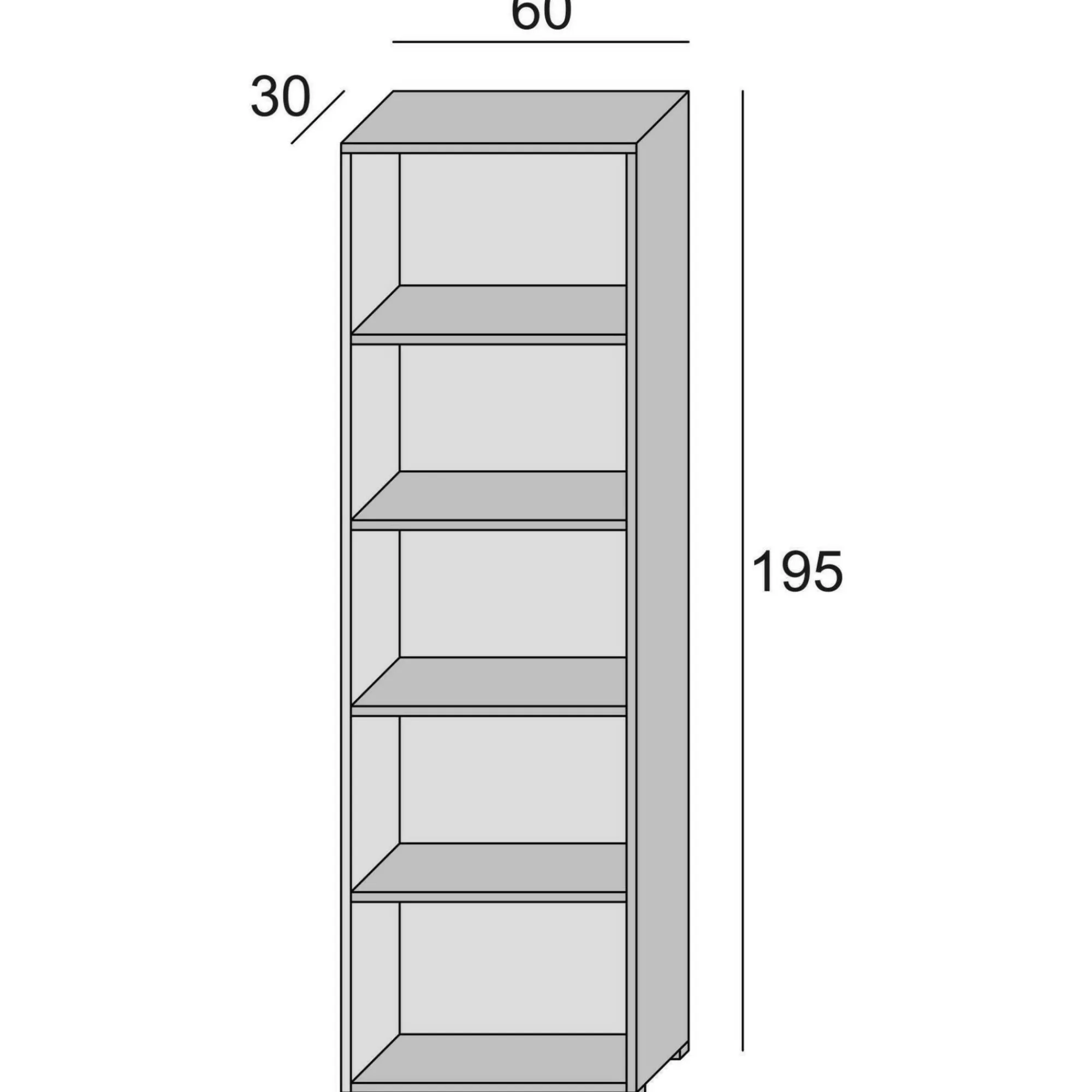 Libreria Allevien, 60x30h195 cm, Bianco e Cemento<Dmora Cheap