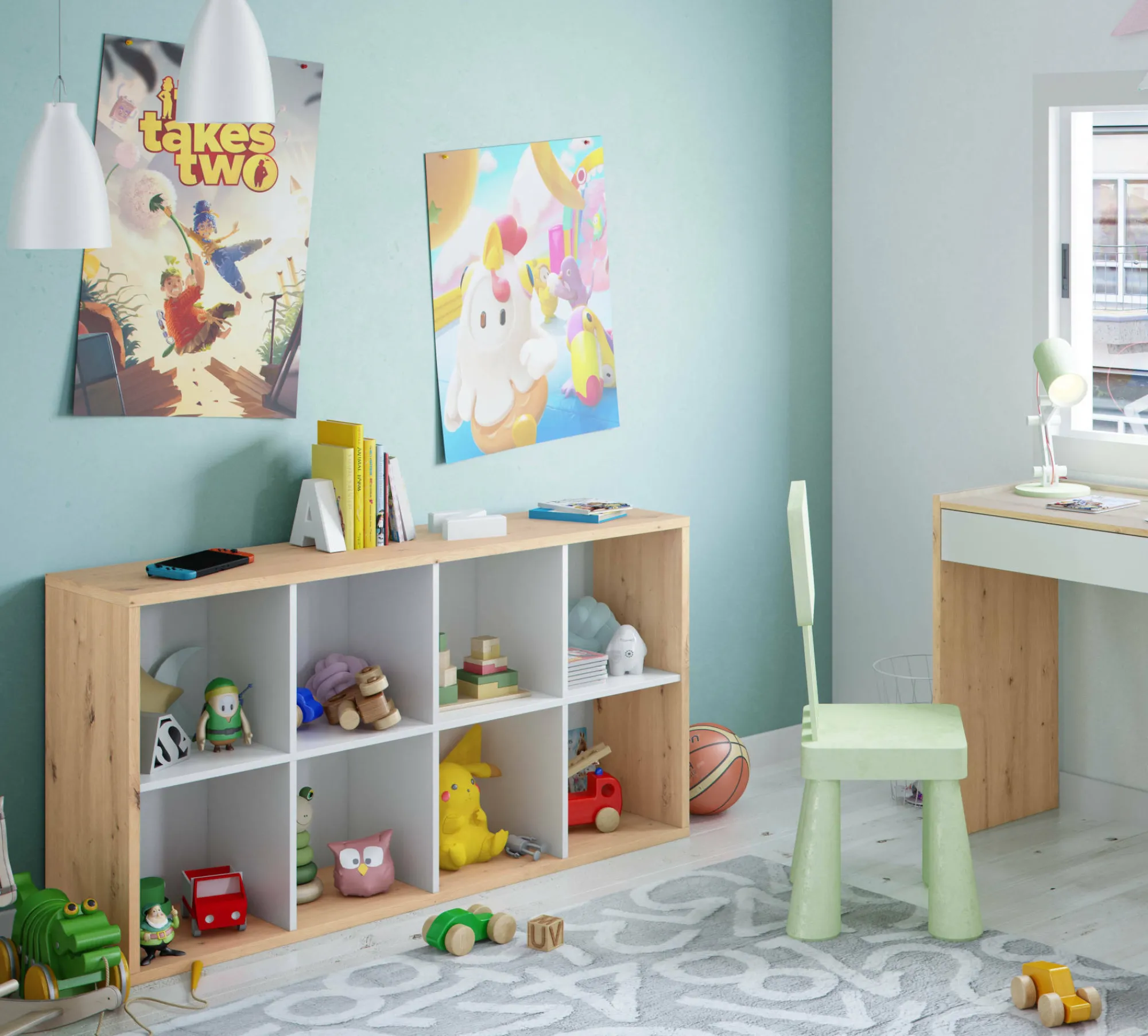 Libreria Alliers, 72x33h137 cm, Rovere effetto nodi e Bianco<Dmora Outlet