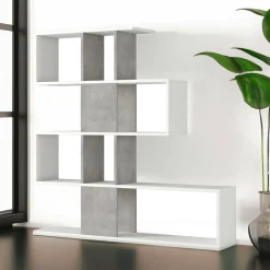 Libreria Allison, 145x29h145 cm, Bianco e Cemento<Dmora Clearance