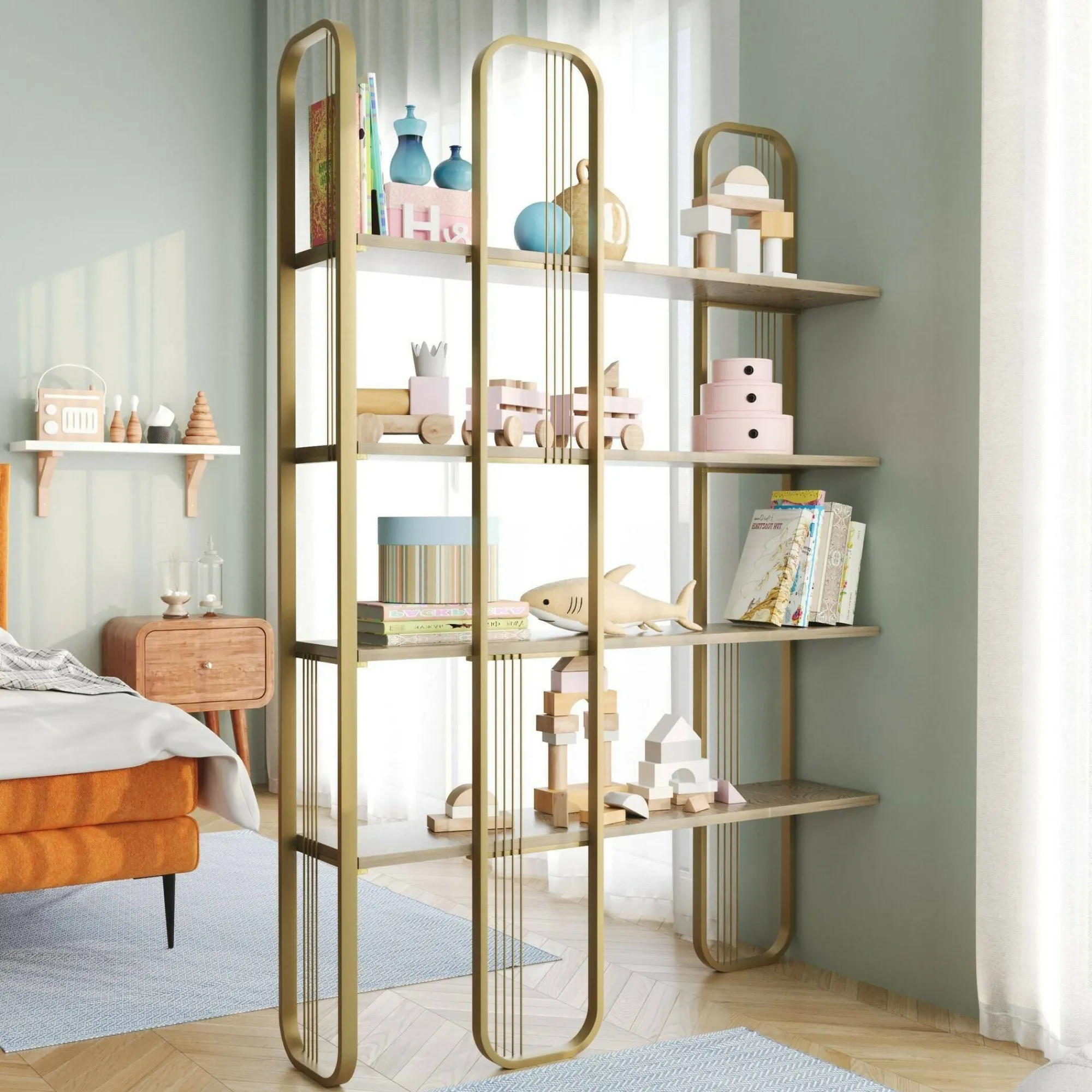Libreria Angylla, 125x28h180 cm, Giallo<Dmora Hot