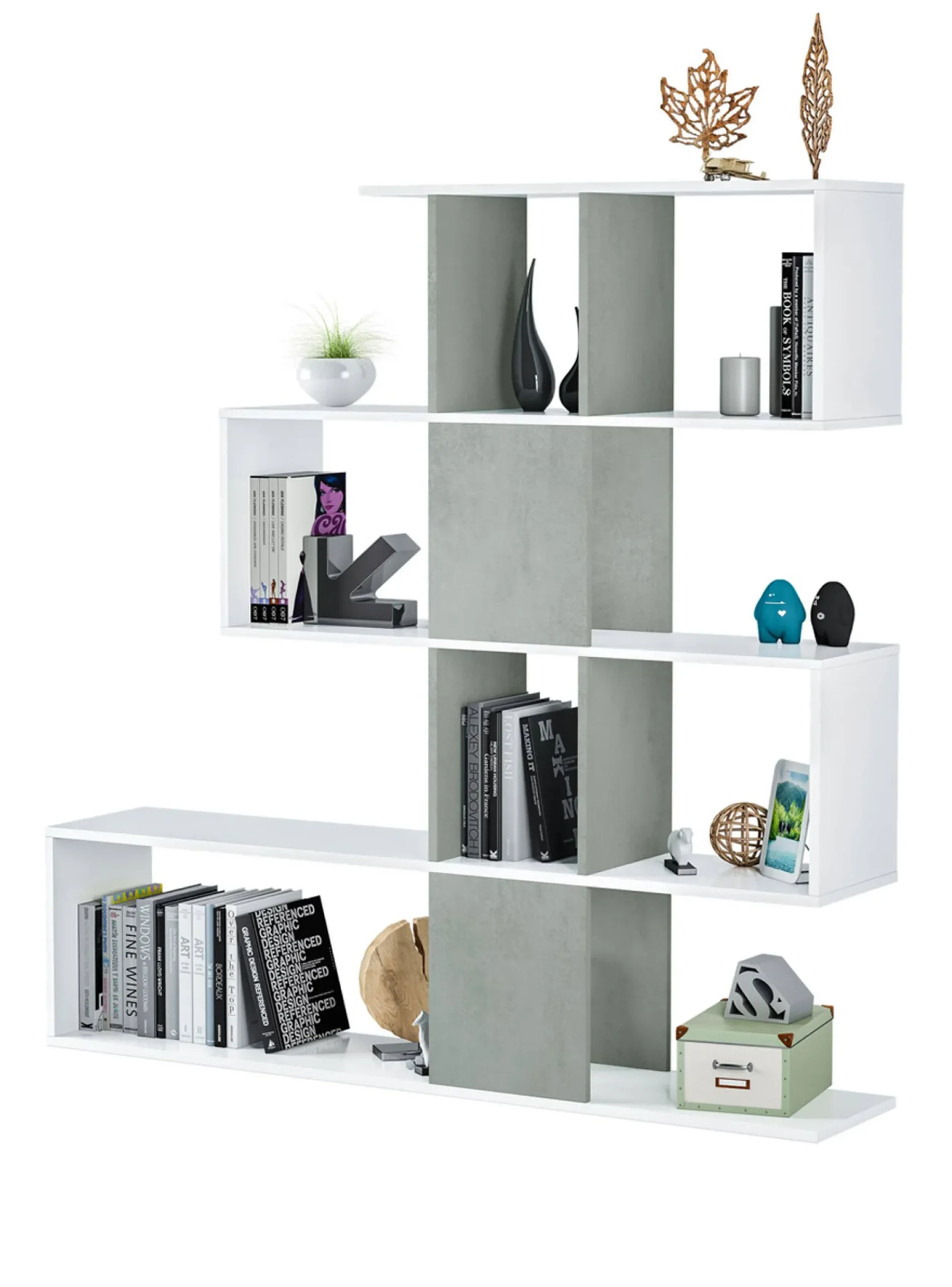 Libreria Aracnidi, 145x29h145 cm, Bianco e Cemento<Dmora Best