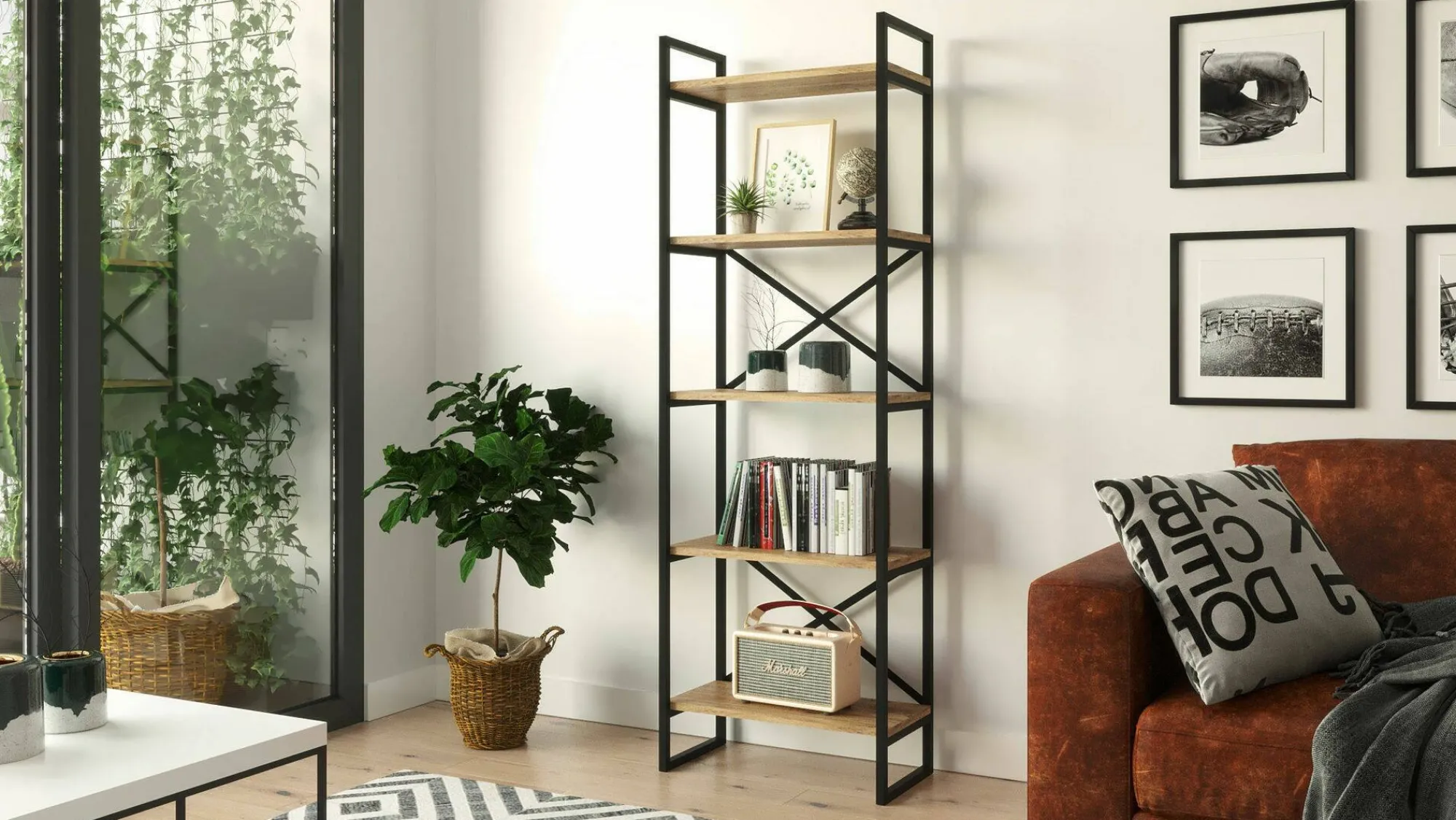 Libreria Arbus, 58x30h175 cm, Quercia e Nero<Dmora Best