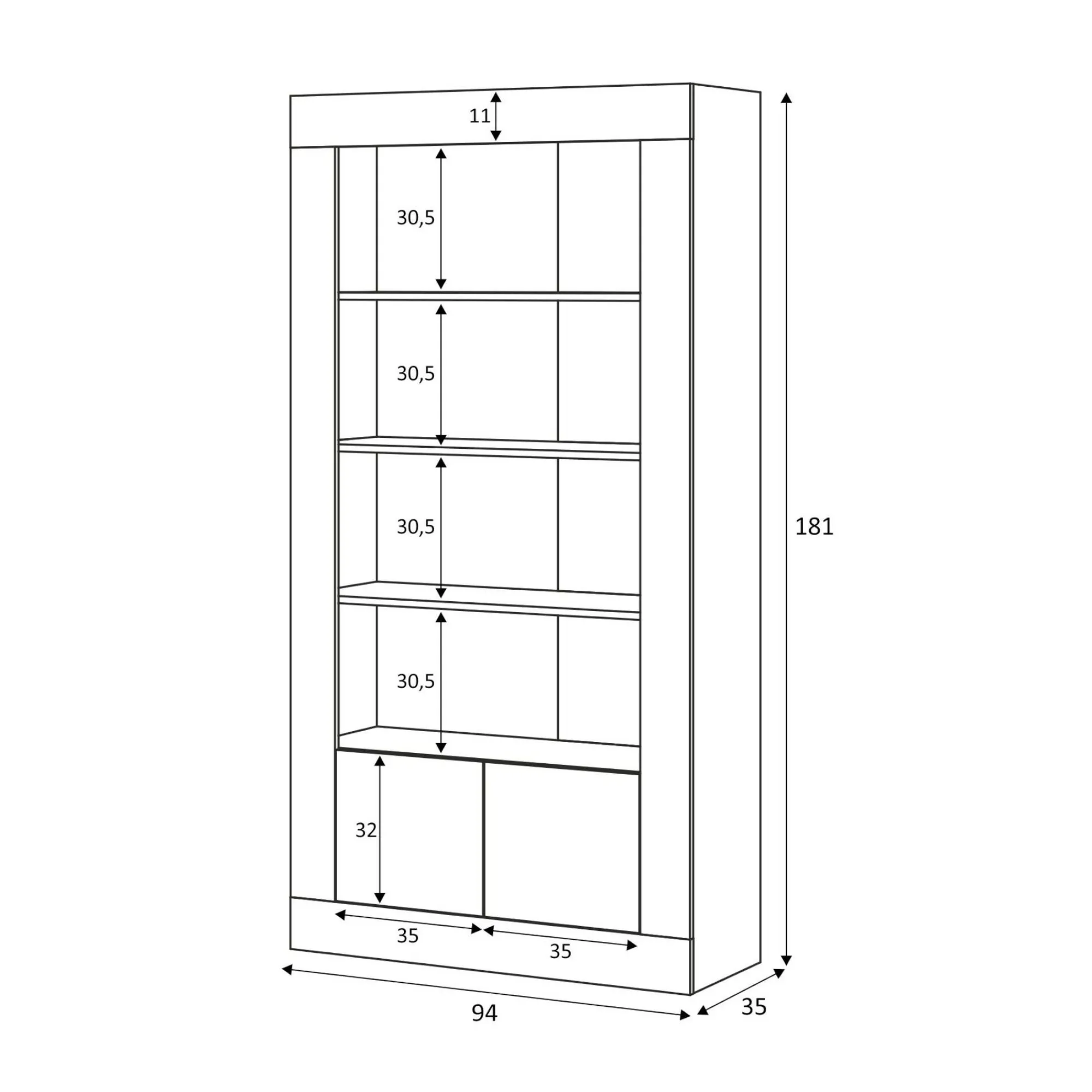 Libreria Arinius, 94x35h181 cm, Bianco<Dmora Best