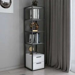 Libreria Arsim, 39x39h169 cm, Bianco e Nero<Dmora Best Sale