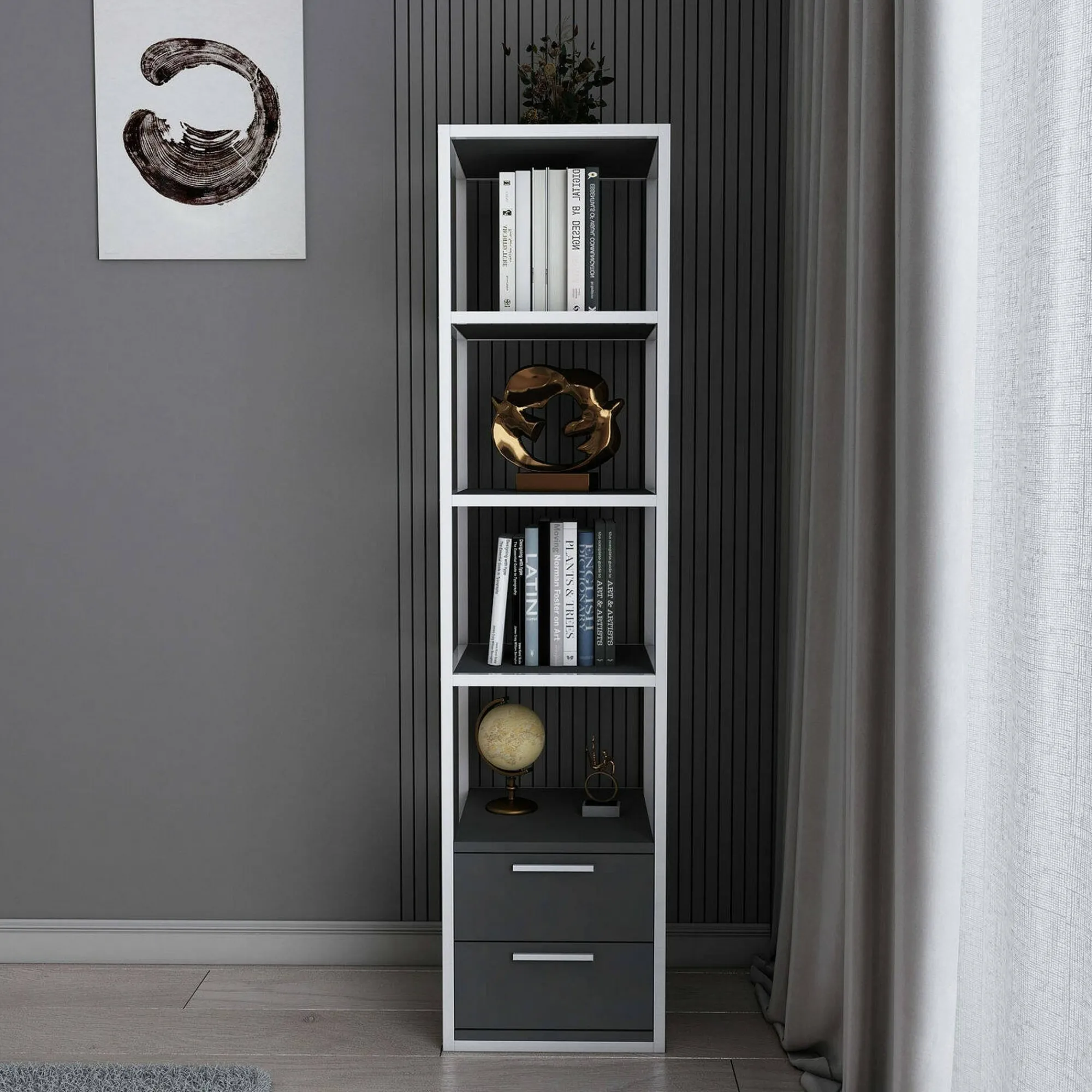 Libreria Arsim, 39x39h169 cm, Bianco e Antracite<Dmora Clearance