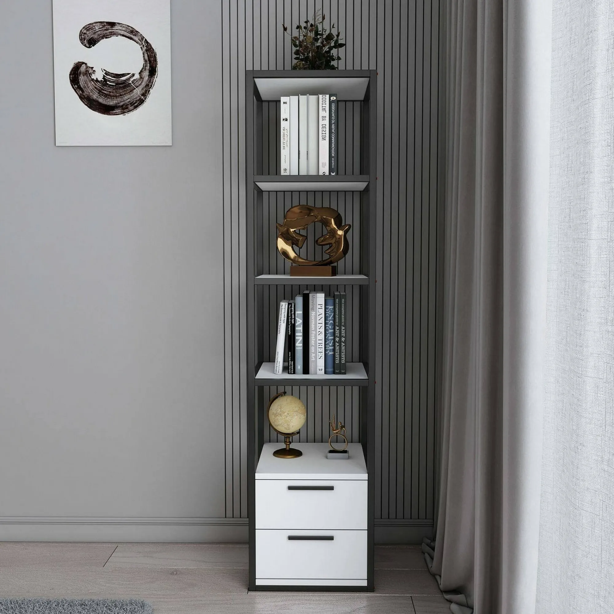 Libreria Arsim, 39x39h169 cm, Bianco e Nero<Dmora Best Sale