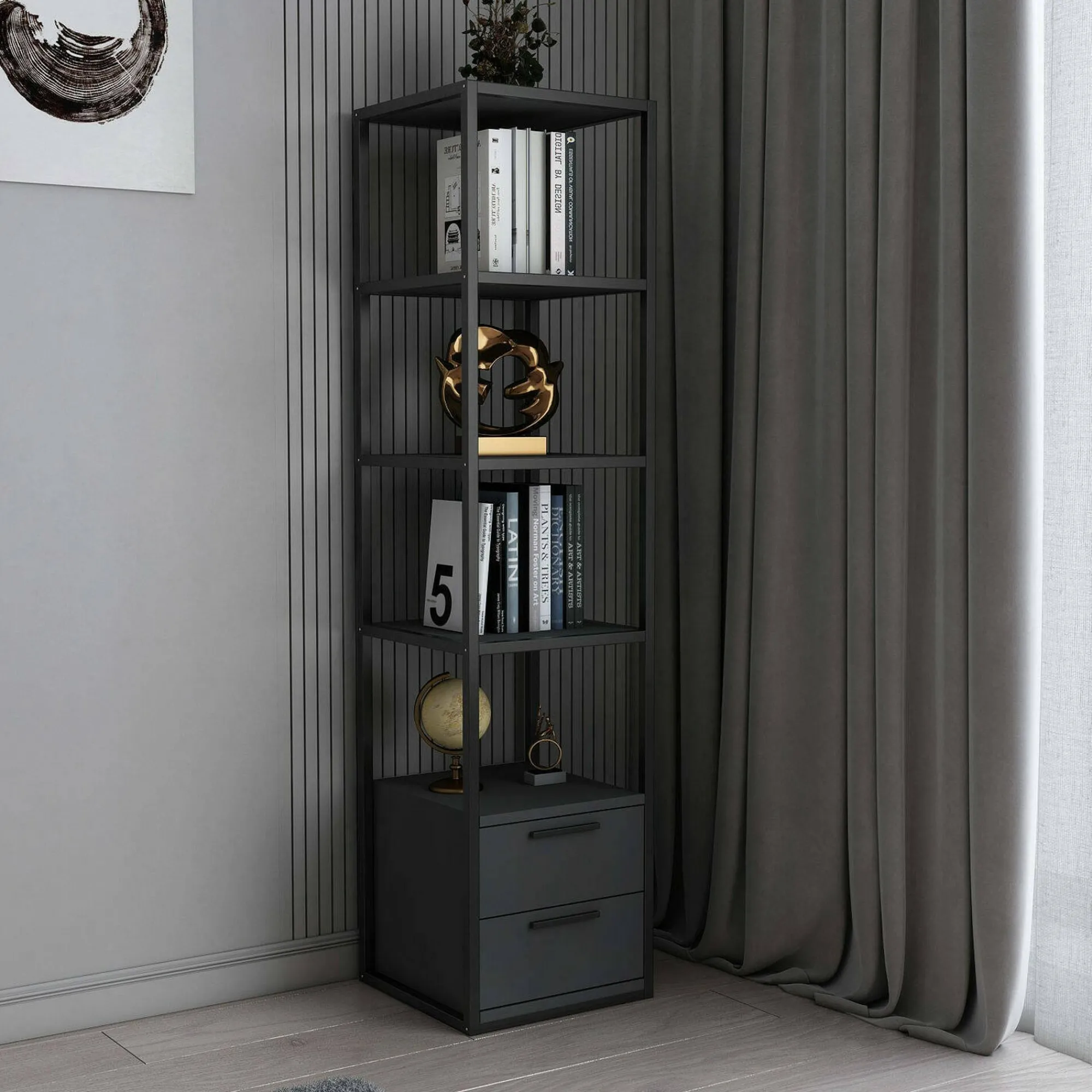 Libreria Arsim, 39x39h169 cm, Nero e Antracite<Dmora Store