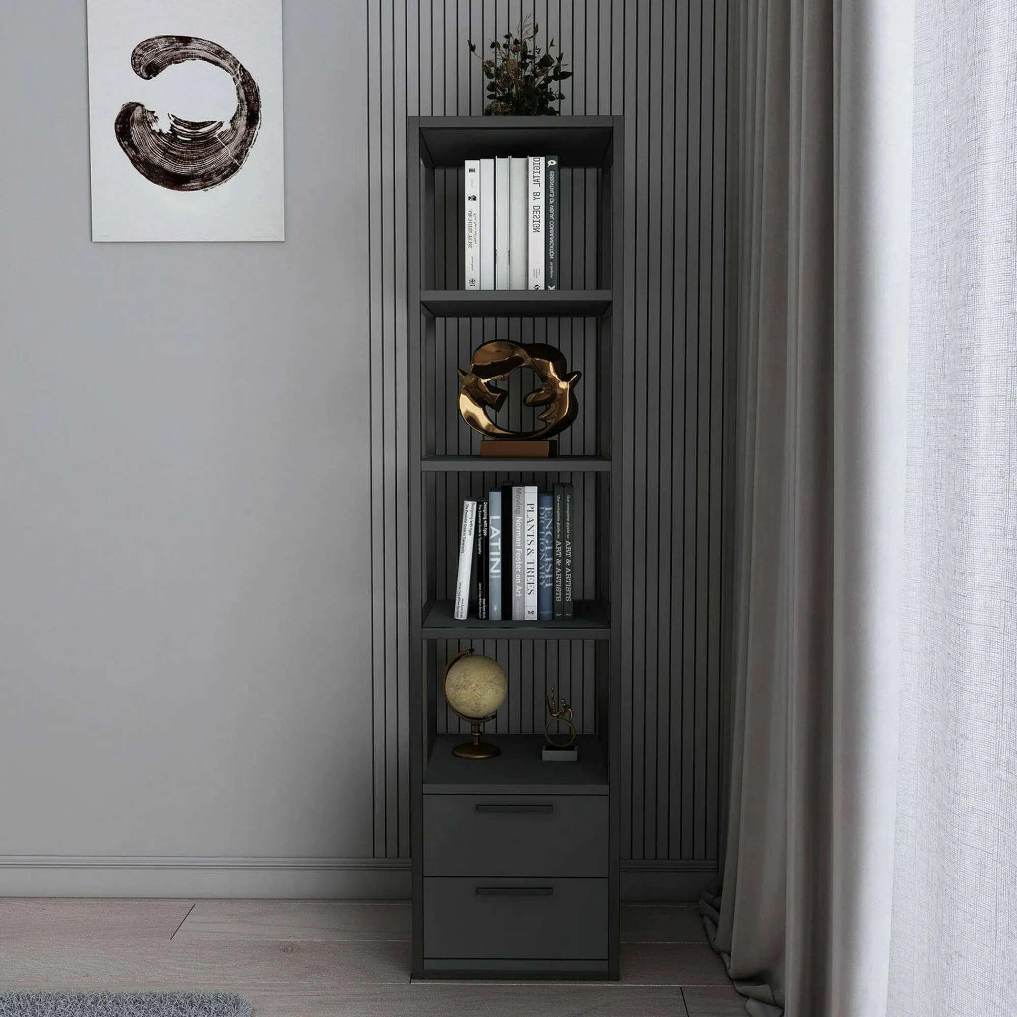 Libreria Arsim, 39x39h169 cm, Nero e Antracite<Dmora Store