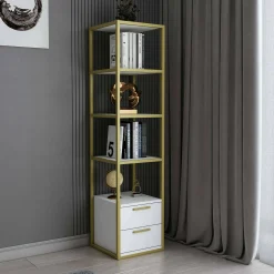 Libreria Arsim, 39x39h169 cm, Oro e Bianco<Dmora Cheap