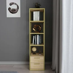 Libreria Arsim, 39x39h169 cm, Oro e Quercia<Dmora Cheap