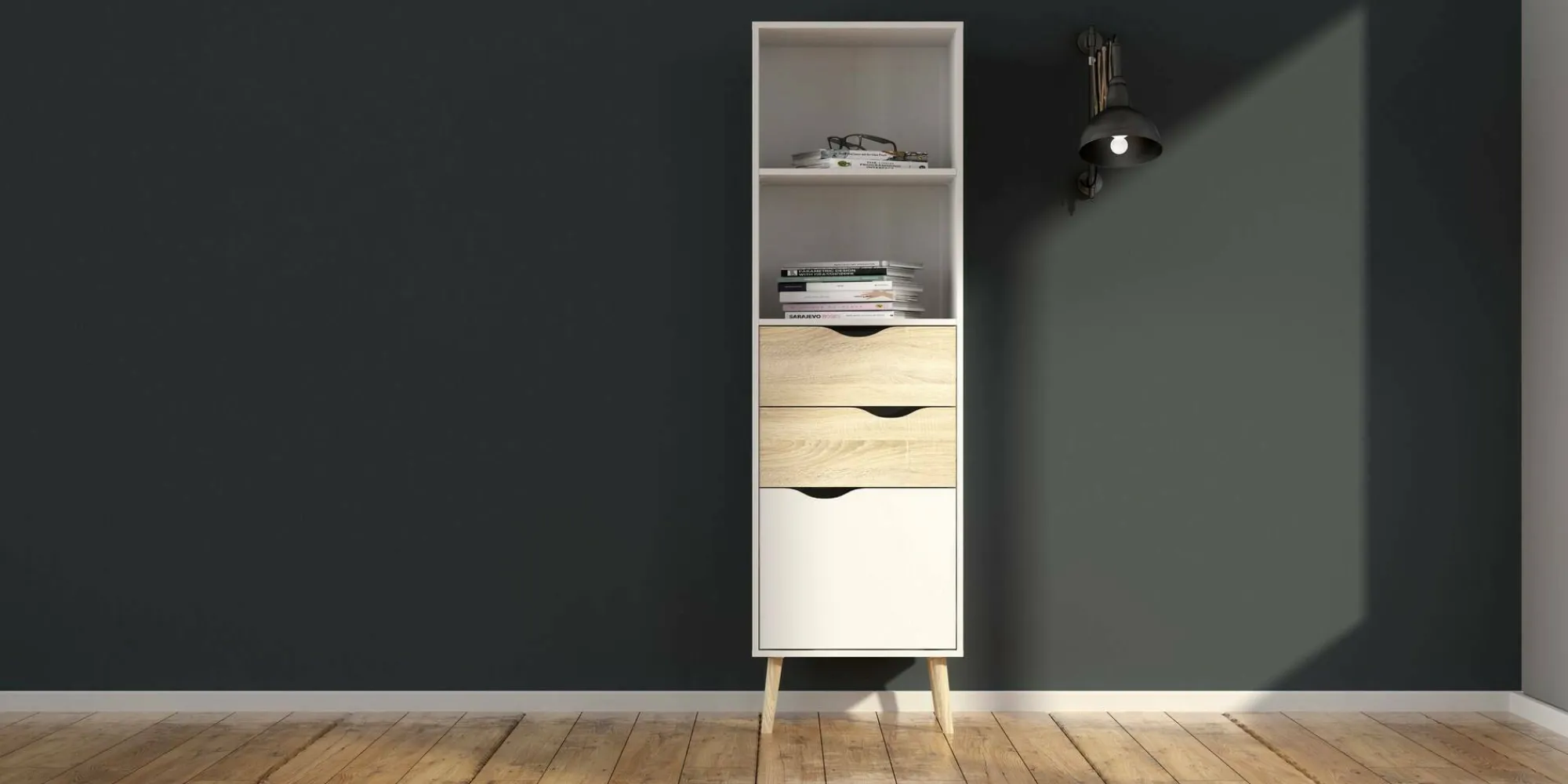 Libreria Assesor, 50x39 h171 cm, Bianco e Quercia<Dmora Store