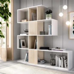 Libreria Ax, 145x29h145 cm, Bianco e Rovere<Dmora Hot