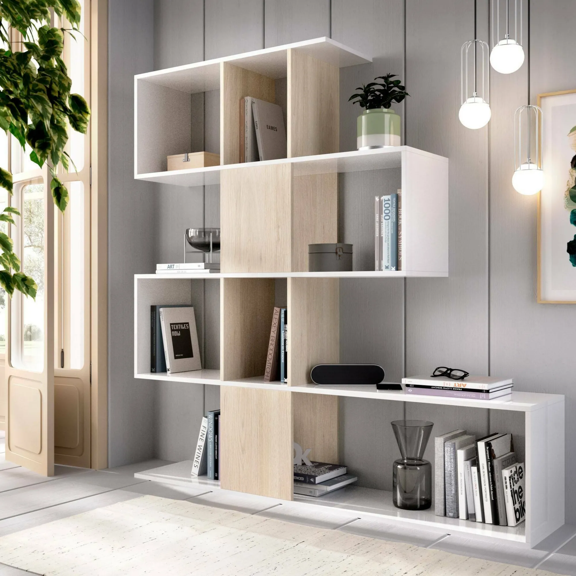 Libreria Ax, 145x29h145 cm, Bianco e Rovere<Dmora Hot