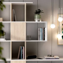 Libreria Ax, 145x29h145 cm, Bianco e Rovere<Dmora Hot