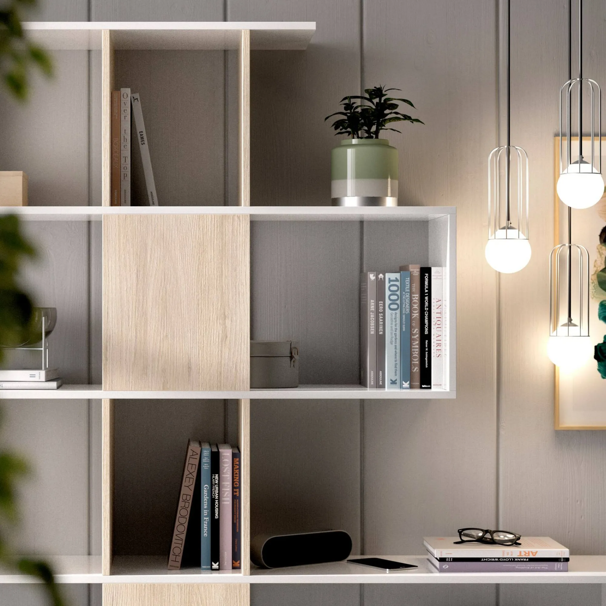 Libreria Ax, 145x29h145 cm, Bianco e Rovere<Dmora Hot