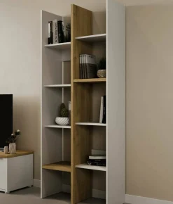 Libreria Badia, 76x33 h183 cm, Rovere e Bianco<Dmora Fashion