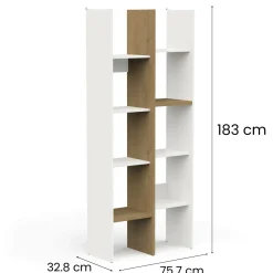 Libreria Badia, 76x33 h183 cm, Rovere e Bianco<Dmora Fashion