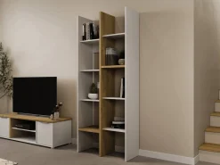 Libreria Badia, 76x33 h183 cm, Rovere e Bianco<Dmora Fashion