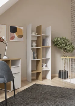 Libreria Badia, 76x33 h183 cm, Rovere e Bianco<Dmora Fashion