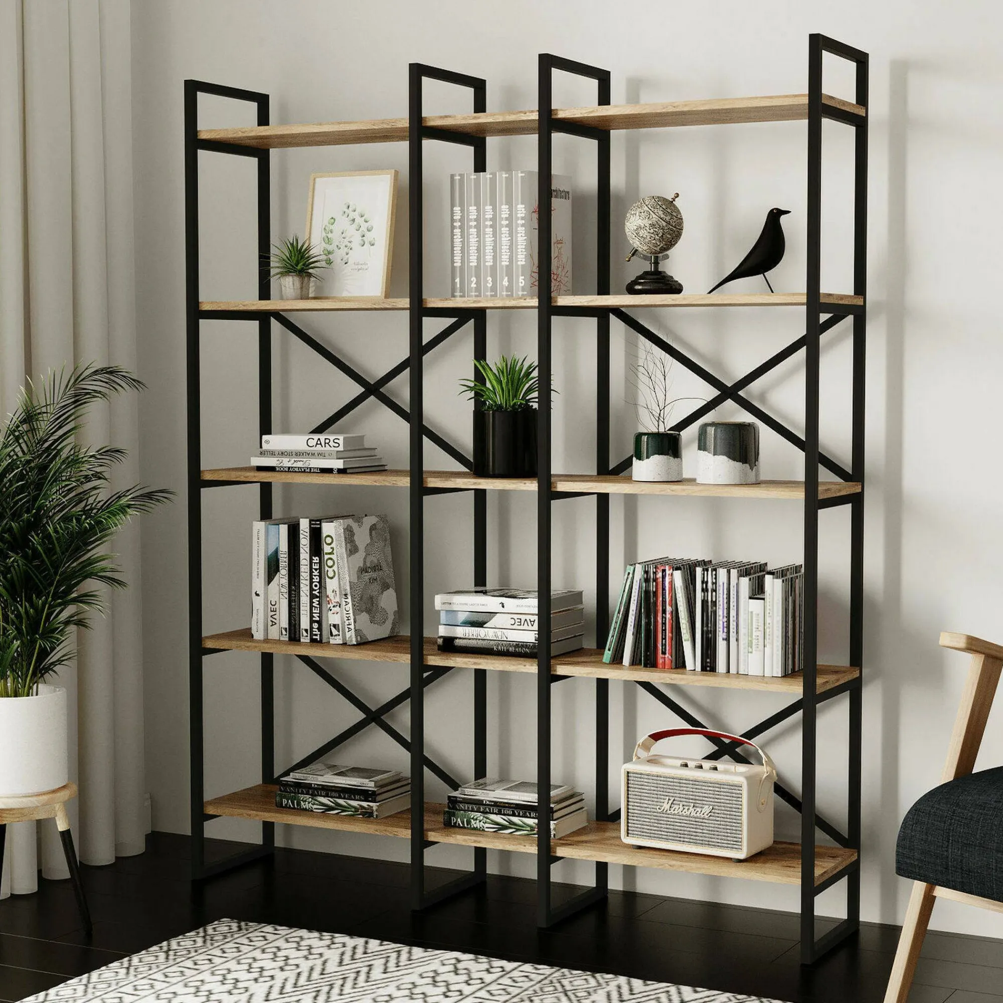 Libreria Berna, 144x30h175 cm, Quercia e Nero<Dmora Cheap