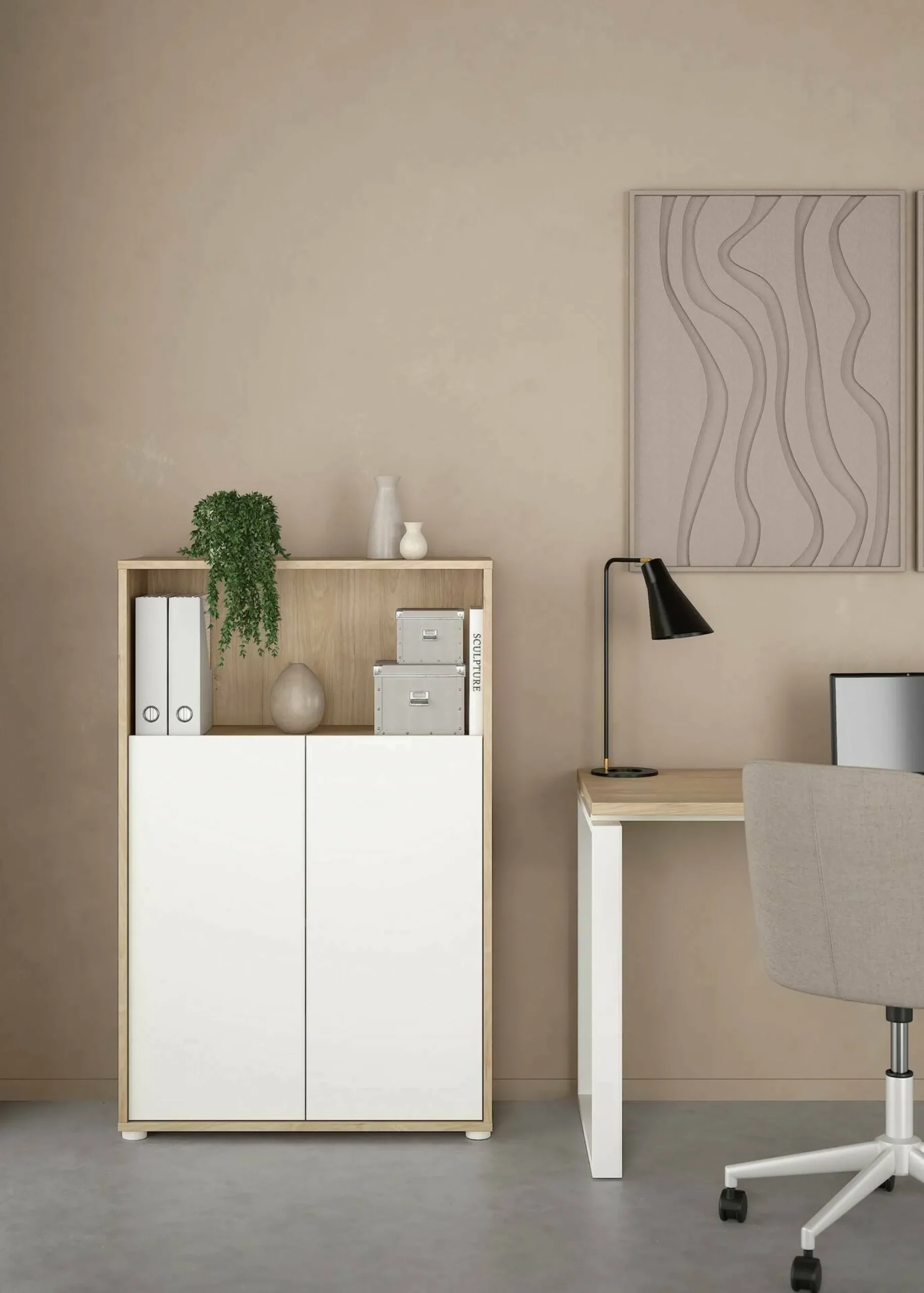 Libreria Canossa, 34x80 h124 cm, Rovere e Bianco<Dmora Discount