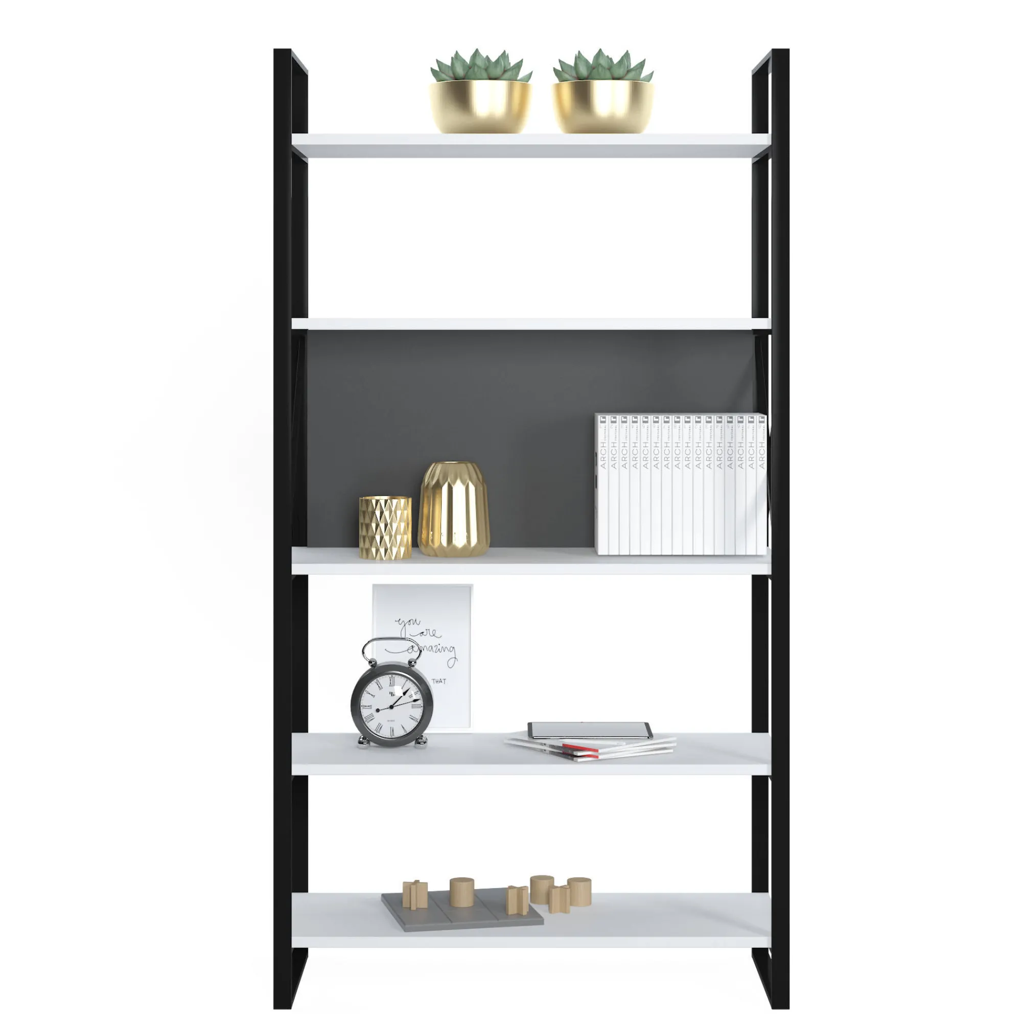 Libreria con cinque ripiani sviluppata in altezza, cm 86 x 35 x 160, colore e antracite<Dmora Best
