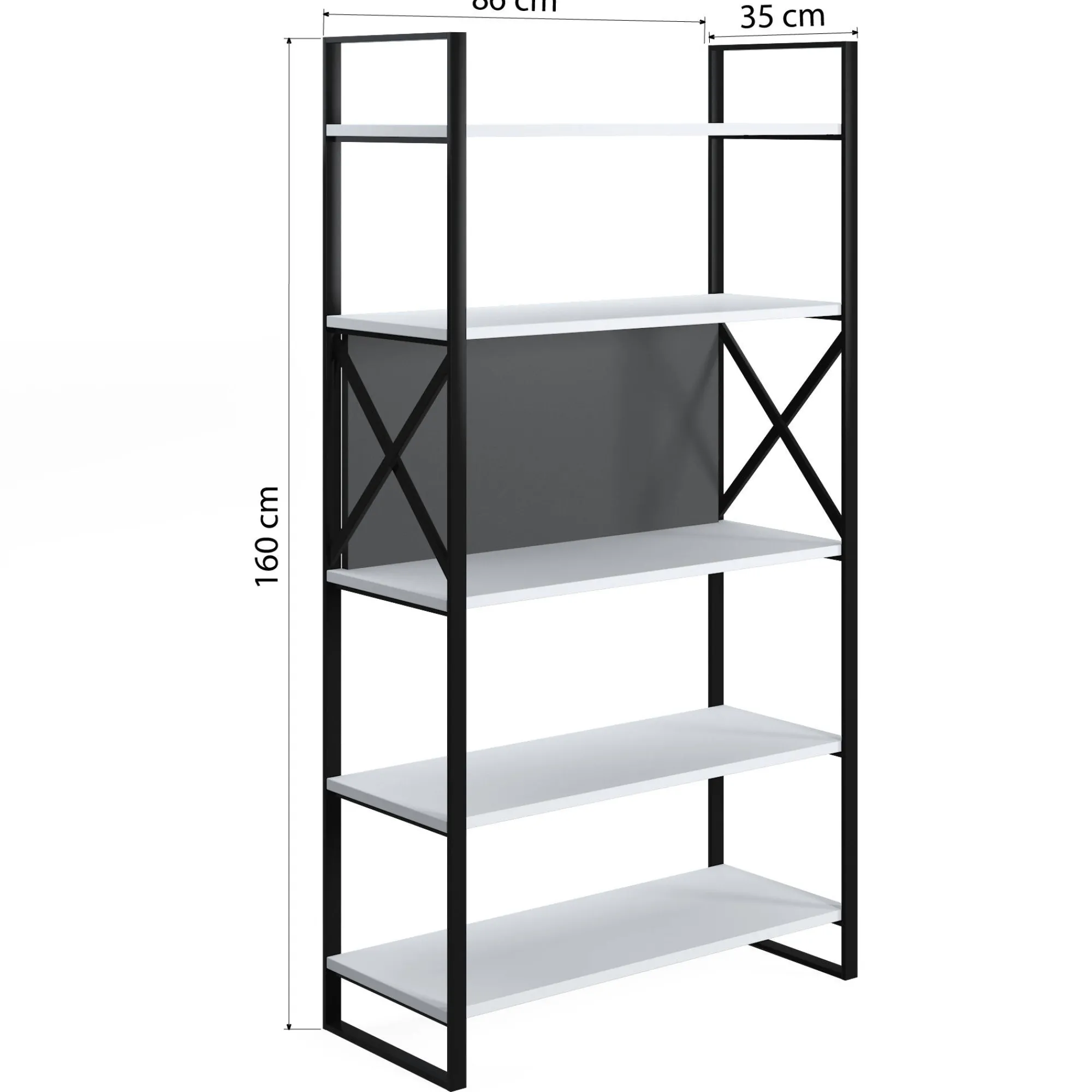 Libreria con cinque ripiani sviluppata in altezza, cm 86 x 35 x 160, colore e antracite<Dmora Best