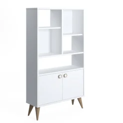 Libreria con due ante battenti e cinque scomparti aperti, cm 75 x 25 x 131, colore<Dmora New