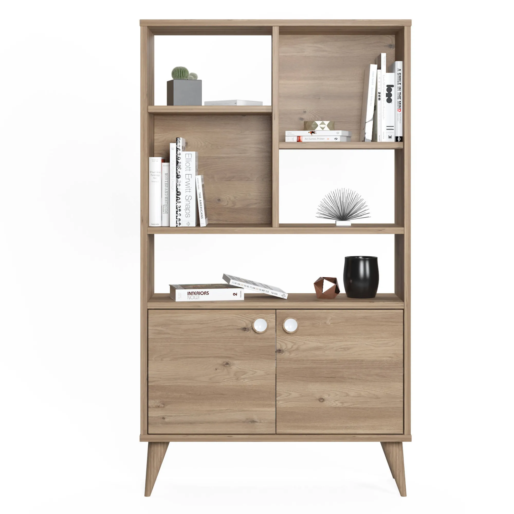 Libreria con due ante battenti e cinque scomparti aperti, cm 75 x 25 x 131, colore<Dmora Online
