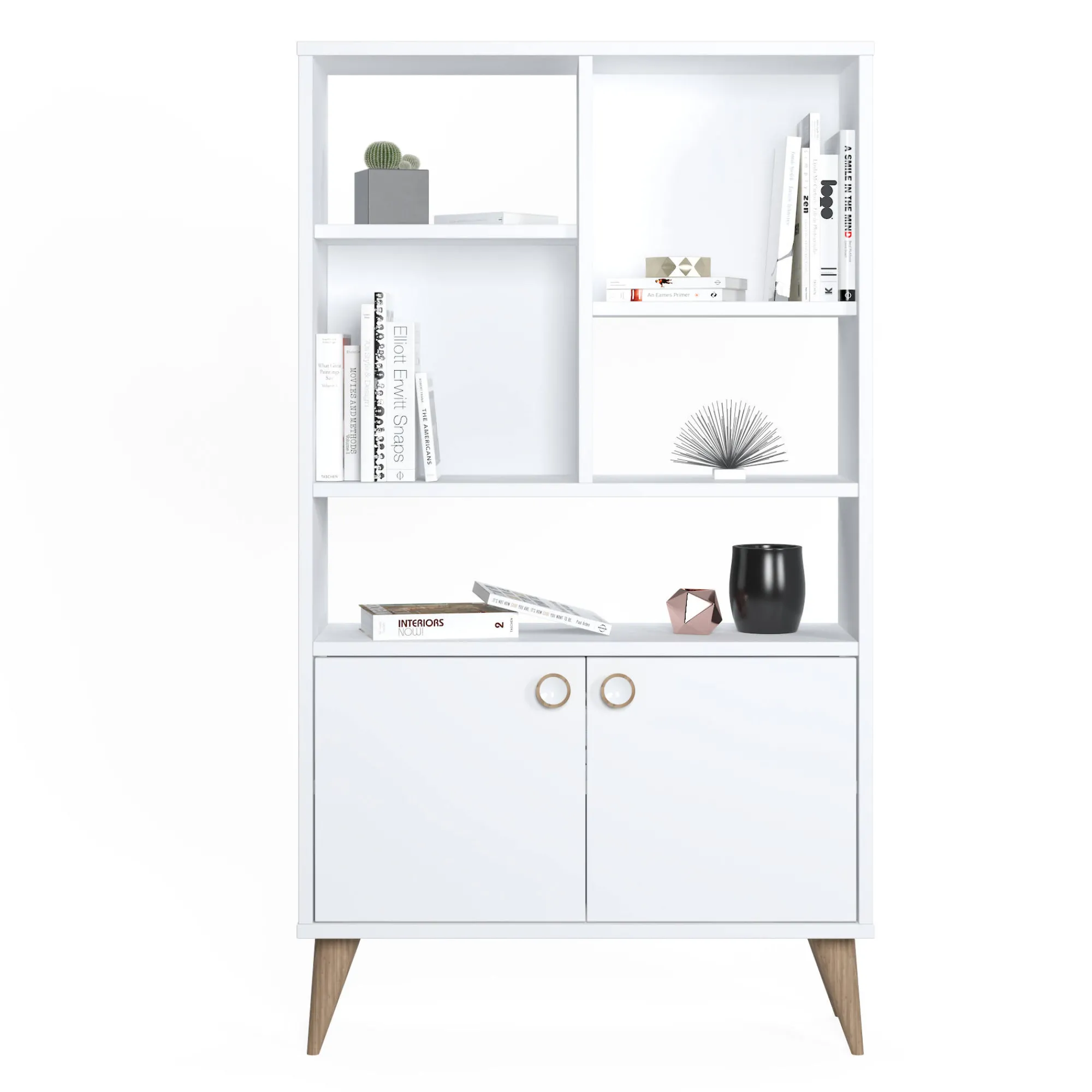 Libreria con due ante battenti e cinque scomparti aperti, cm 75 x 25 x 131, colore<Dmora Fashion